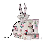 Cath Kidston Crème pour les mains, crème pour le corps et gel douche 3 x 30 ml, savon parfumé 100 g, sac à cordon de serrage pour les essentiels de beauté de voyage, She Butter, cadeau pour elle