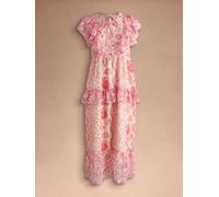 Cath Kidston Robe longue Cath Kidston Fleuri à volants et Manches courtes avec col noué Rose EU 42 (UK 14)