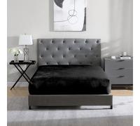 Cathay Home Drap-housse complet en flanelle et peluche ultra douce et épaisse, ne bouloche pas - Chaleur confortable pour toutes les saisons - Poches profondes de 30,5 cm uniquement (lit double, noir)