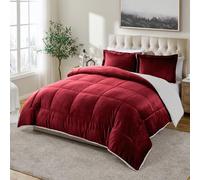 Cathay Home Parure de lit 3 pièces pour très Grand lit : Parure de lit réversible Ultra Douce et pelucheuse, en microvison et Sherpa, Bordeaux, très Grand lit (259,1 x 228,6 cm)