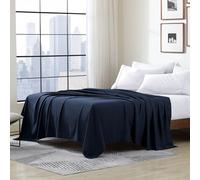 Cathay (Luxe Doux comme de la Soie Polyester Unique Drap Plat, Bleu Marine, Queen Size