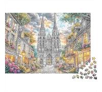 Cathédrale aux Feux d’Artifice Papier épais Cathédrale Gothique dans Un Village Vibrant Lot de Puzzle Jeu Familial décoratif 52x38cm/1000 pièces