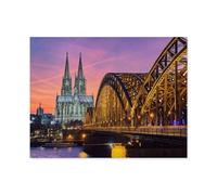 Cathédrale de Cologne et Pont Hohenzollern au Coucher du Soleil，1000 Pièces Puzzle en Bois Créatif Éducatif Jigsaw Puzzle Jouet Anti-Stress pour Adultes Enfants（75x50cm）-A2