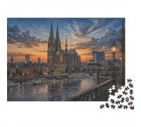 Cathédrale de ColognePuzzle Premium 1000 Pièces en Papier Recyclé rivière Rhin pour Adolescents 12+ Anti-Stress Activité Intérieure Cadeau 52x38cm/1000pcs