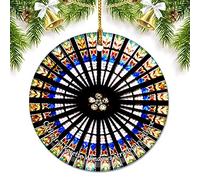 Cathédrale de France Rosace Fenêtres Strasbourg Alsace Décorations de Noël pour arbre Pendentif en céramique Double face Ornement Décoration Cadeaux de Noël Souvenirs de voyage en porcelaine