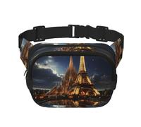 Cathédrale de la Sainte Famille et Tour Eiffel Square Sac banane double couche avec bandoulière réglable Idéal pour les sports de plein air, noir, One Size
