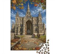 Cathédrale de SalisburyPuzzle Classique 1000 Pièces Architecture Gothique pour Adultes Anti-Stress Activité Intérieure Cadeau d'anniversaire 38x26cm/1000pcs