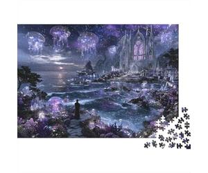 Cathédrale Fantastique mer Puzzle 1000 Pièces avec Emboîtement Parfait,Puzzle d'art défi Entre Amis pour Un Tableau À Encadrer,Superbe Idée Cadeau 38x26cm/1000pcs