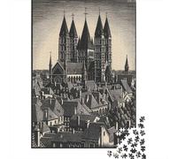 Cathédrale Gothique Puzzle 1000 Pièces Papier Puzzle pour Adultes Architecture de Vieille Ville Décoration Maison Détente 52x38cm/1000pcs