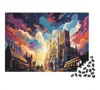 Cathédrale Gothique Puzzle 1000 Pièces Puzzle pour Adultes Papier Ciel Coloré Activité Familiale Relaxation 38x26cm/1000pcs