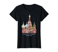 Cathédrale Saint-Basile, Moscou, Russie. Dessin T-Shirt Graphique avec Valeur, Femme, Noir, S