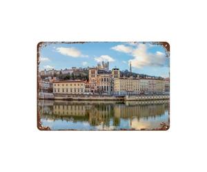 Cathédrale Saint Jean et Basilique Notre-Dame de Fourvière, Symboles iconiques de Lyon, Rhône, France，Panneau en métal - Plaque murale pour maison, bar, café, salle de jeux, garage(15x30cm）-197