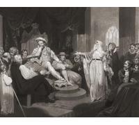 Catherine d'Aragon plaidant sa propre affaire devant le roi Henri VIII. Après une impression du XVIIIe siècle par William Ward après la peinture de Richard Westall. Affiche imprimée par Ken Welsh (17