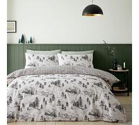 Catherine Lansfield Alpine Village Parure de lit avec Housse de Couette et taies d'oreiller en Coton brossé Naturel King Size