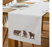 Catherine Lansfield Angus Chemin de Table en Coton Motif Vache des Highlands Naturel 33 x 220 cm
