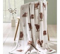 Catherine Lansfield Angus Highland Couverture en Polaire Motif Vache Naturel 130 x 170 cm