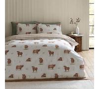 Catherine Lansfield Angus Highland Cow Parure de lit réversible avec Housse de Couette et taies d'oreiller Naturel