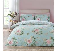 Catherine Lansfield Avebury Parure de lit réversible avec Housse de Couette et taie d'oreiller Motif Floral Bleu Canard