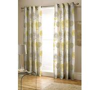 Catherine Lansfield Banbury Linge de lit Rideaux Motif Floral Facile d’Entretien, Jaune, Curtains - 66x72In