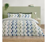 Catherine Lansfield Bryson Geo Parure de lit Simple réversible avec Housse de Couette et taie d'oreiller Bleu