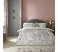 Catherine Lansfield Canterbury Parure de lit Double réversible avec Housse de Couette et taies d'oreiller Motif Floral Gris