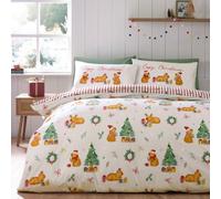 Catherine Lansfield Capy Christmas Parure de lit Double réversible Crème