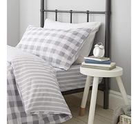 Catherine Lansfield Check and Stripe Grey - Parure de lit avec Housse de Couette 160 x 220 + 50 x 110 cm + Drap-Housse Blanc 90 x 200 cm