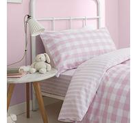 Catherine Lansfield Check and Stripe Pink Parure de lit avec Housse de Couette 160 x 220 + 50 x 110 cm + Drap-Housse Blanc 90 x 200 cm