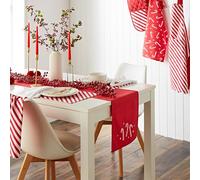 Catherine Lansfield Chemin de Table de Noël en Coton brodé en Sucre d'orge - 32 x 220 cm - Blanc et Rouge