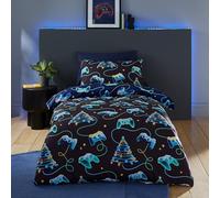 Catherine Lansfield Christmas Gamer So Soft Parure de lit Double réversible avec taies d'oreiller Bleu Marine