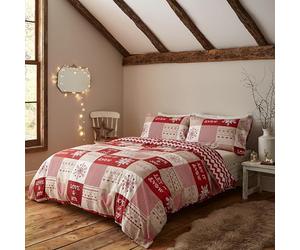 Catherine Lansfield Christmas Let It Snow Housse de Couette et taie d'oreiller pour lit Simple Rouge Naturel