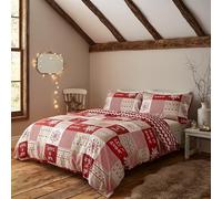 Catherine Lansfield Christmas Let It Snow Housse de Couette et taies d'oreiller Rouge Naturel