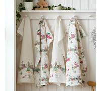 Catherine Lansfield Christmas Town Lot de 4 torchons de Cuisine en Coton Naturel 50 x 75 cm