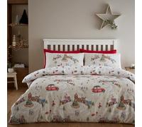 Catherine Lansfield Christmas Town Parure de lit réversible avec Housse de Couette et taies d'oreiller Neutre King