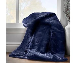 Catherine Lansfield Cosy Diamond Faux Fur Throw Jetés, Bleu Marine, Taille Unique