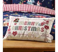 Catherine Lansfield Coussin au Point de Croix Merry Christmas 30 x 50 cm Naturel