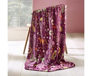 Catherine Lansfield Couverture Polaire Douillette Motif Animaux du crépuscule enchanté 130 x 170 cm Prune