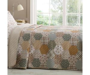 Catherine Lansfield Couvre-lit matelassé Patchwork Floral 220 x 230 cm Naturel