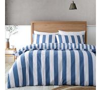 Catherine Lansfield Cove Stripe Parure de lit réversible avec Housse de Couette et taies d'oreiller Bleu King Size