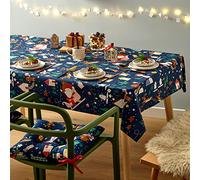 Catherine Lansfield Dining Santa's Christmas Wonderland Nappe Facile à Nettoyer Bleu Marine 132 x 229 cm