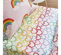 Catherine Lansfield Drap-Housse Double en Polaire Motif cœurs Arc-en-Ciel Rose