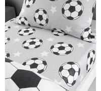 Catherine Lansfield Drap-Housse en Coton brossé Motif étoiles de Football Junior Gris