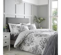 Catherine Lansfield Elinda Floral Parure de lit Double réversible avec taies d'oreiller Gris