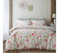 Catherine Lansfield Ella Poppy Parure de lit Simple réversible avec Housse de Couette et taie d'oreiller Crème