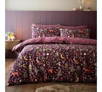 Catherine Lansfield Enchanted Twilight Parure de lit Simple réversible avec taie d'oreiller Prune