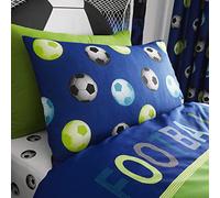 Catherine Lansfield Football Blue Parure de lit avec Housse de Couette 160 x 220 + 50 x 110 cm + Drap-Housse Blanc 90 x 200 cm