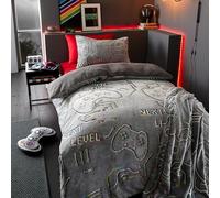 Catherine Lansfield Game Over Glow in The Dark Parure de lit Simple en Polaire avec Housse de Couette et taie d'oreiller Noir