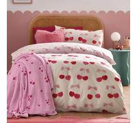 Catherine Lansfield Housse de Couette réversible avec taie d'oreiller Motif Cerises et nœuds Rose