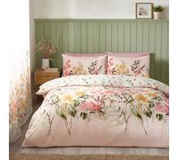 Catherine Lansfield Housse de Couette réversible avec taies d'oreiller Motif Floral de Campagne Rose King