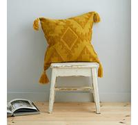 Catherine Lansfield Housse de Coussin en Coton avec Pompons touffetés d'ananas et éléphants Imani Jaune Ocre 45 x 45 cm